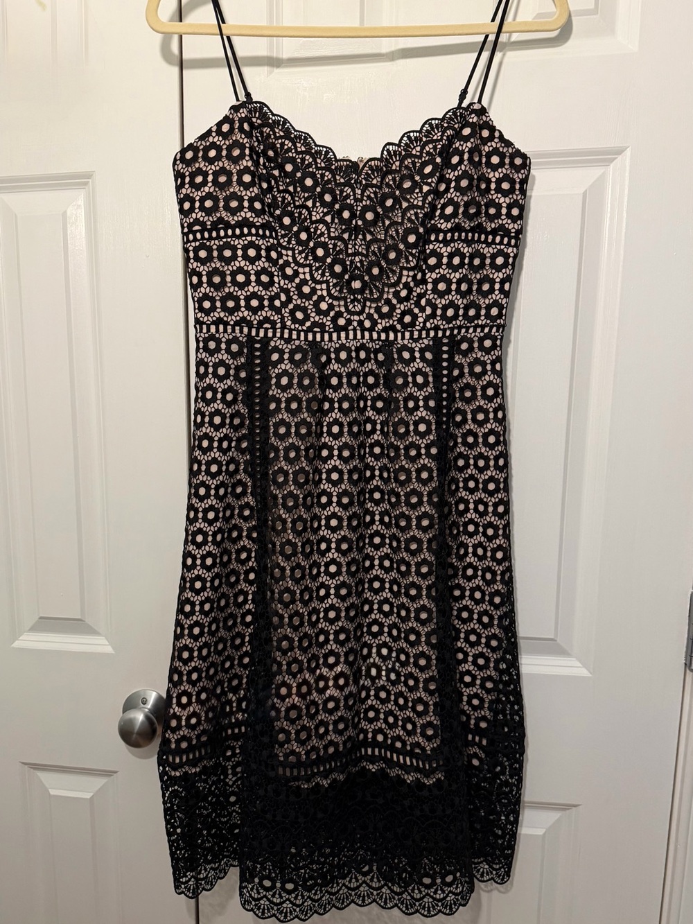 J. Crew Black Lace Midi Dress with Nude Lining